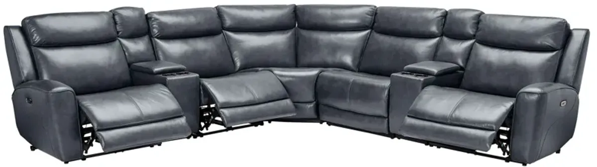 Scorpio Blue 7-Piece Leather Dual Power Reclining Sectional