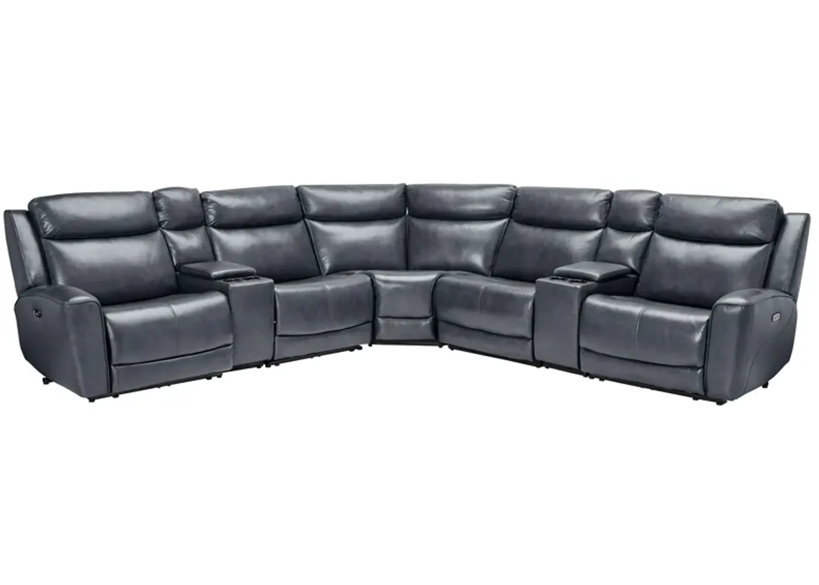 Scorpio Blue 7-Piece Leather Dual Power Reclining Sectional