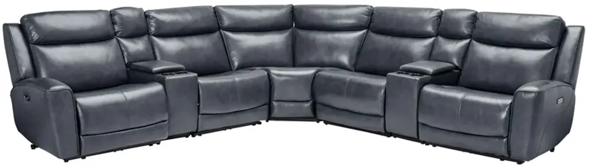 Scorpio Blue 7-Piece Leather Dual Power Reclining Sectional