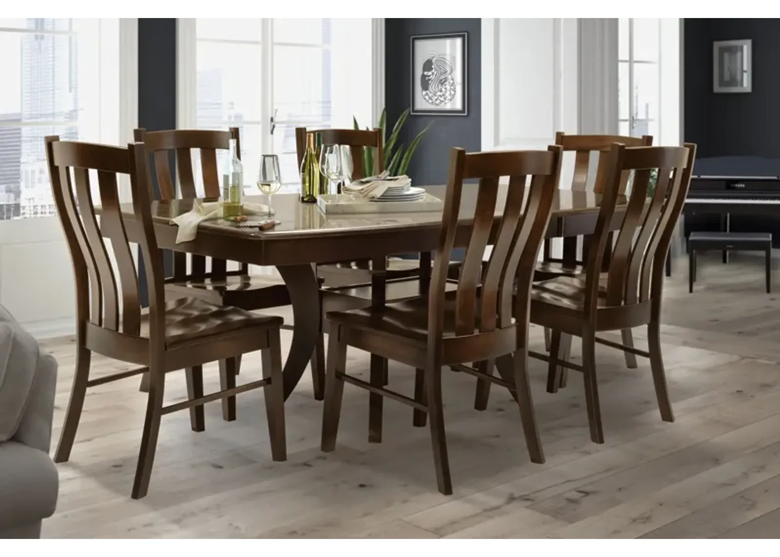 Covina Solid Maple Table in Walnut Finish + 6 Chairs by Gascho Furniture