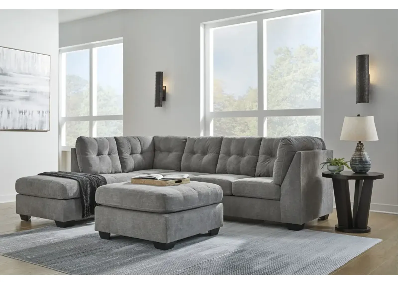 Milo Grey 2-Piece Sectional with Left Arm Facing Chaise + Ottoman