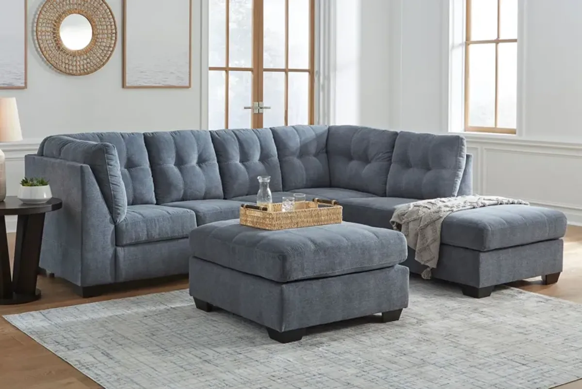 Milo Blue 2-Piece Sectional with Right Arm Facing Chaise + Ottoman