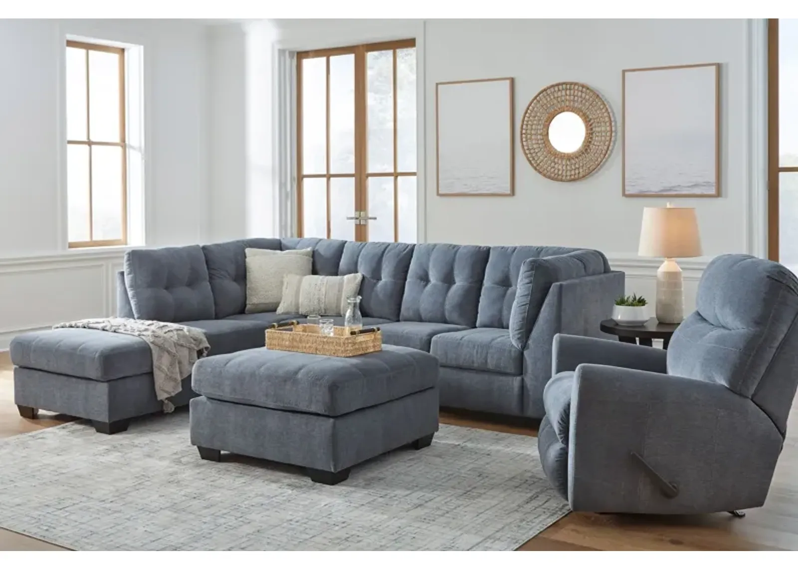 Milo Blue 2-Piece Sectional with Left Arm Facing Chaise + Ottoman