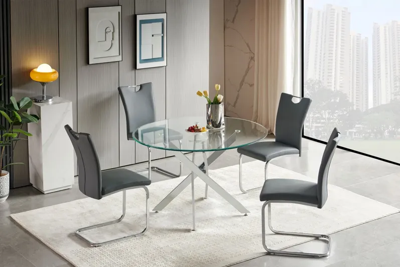 Rossi Round Table + 4 Dark Grey Chairs