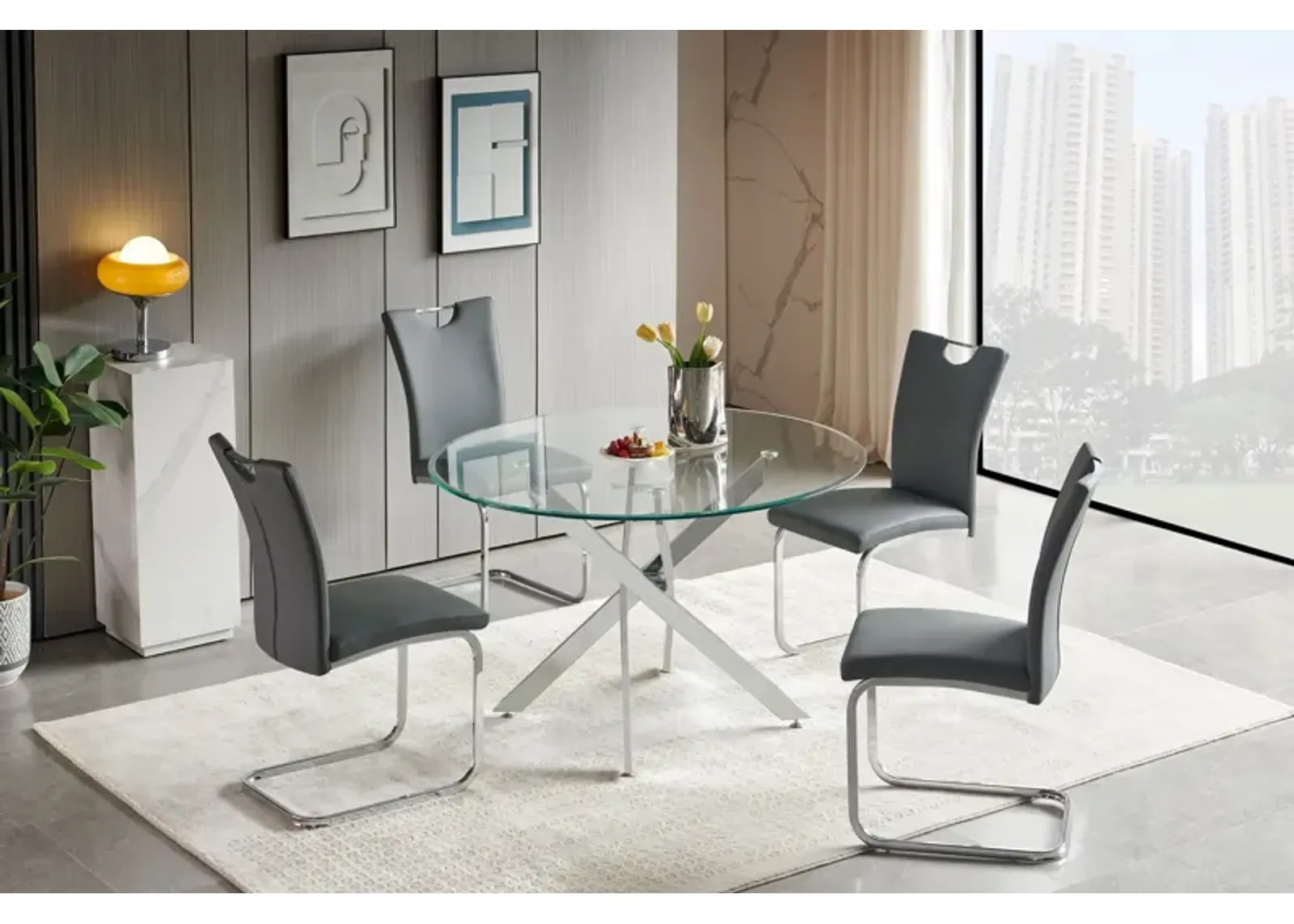 Rossi Round Table + 4 Dark Grey Chairs