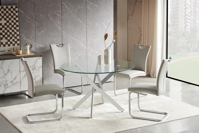 Rossi Round Table + 4 Light Grey Chairs