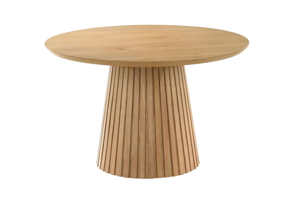 Revolve Table + 4 Upholstered Chairs in Oak Finish