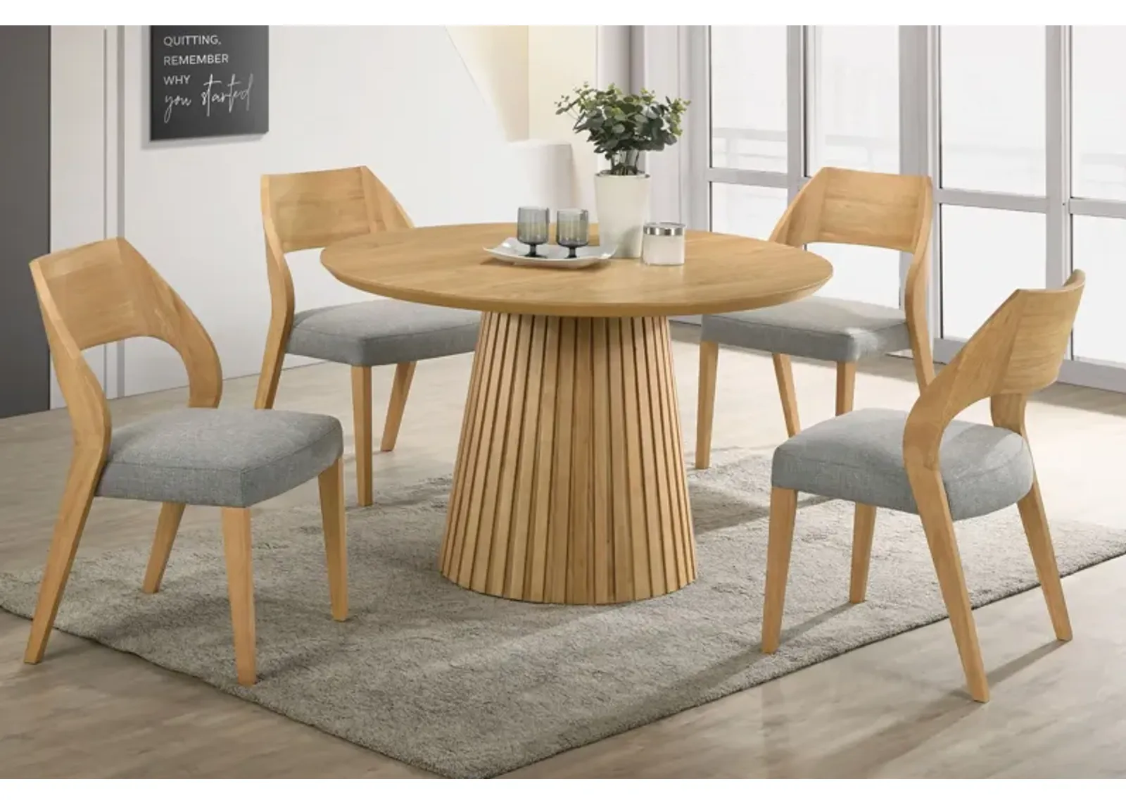 Revolve Table + 4 Wood Chairs in Oak Finish