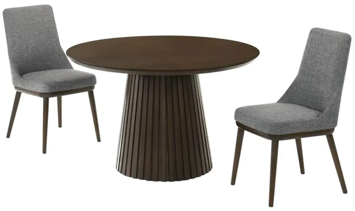 Revolve Table + 4 Upholstered Chairs in Walnut Finish