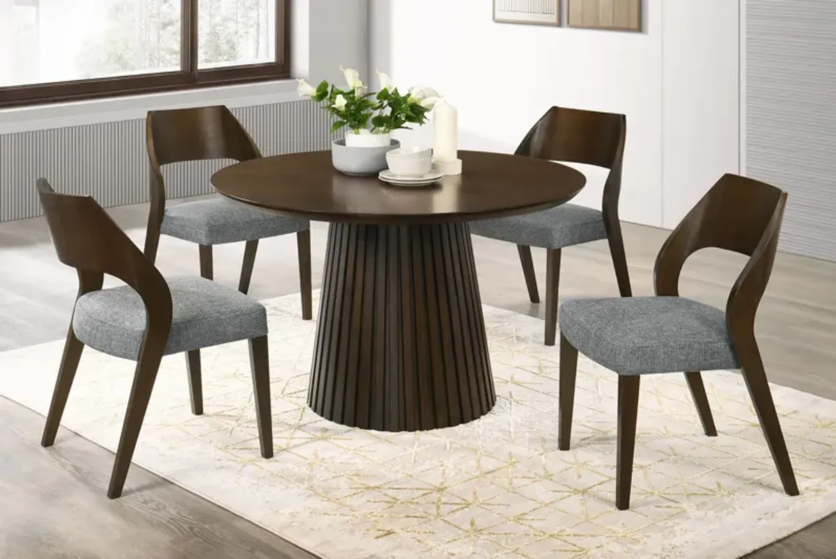 Revolve Table + 4 Wood Chairs in Walnut Finish