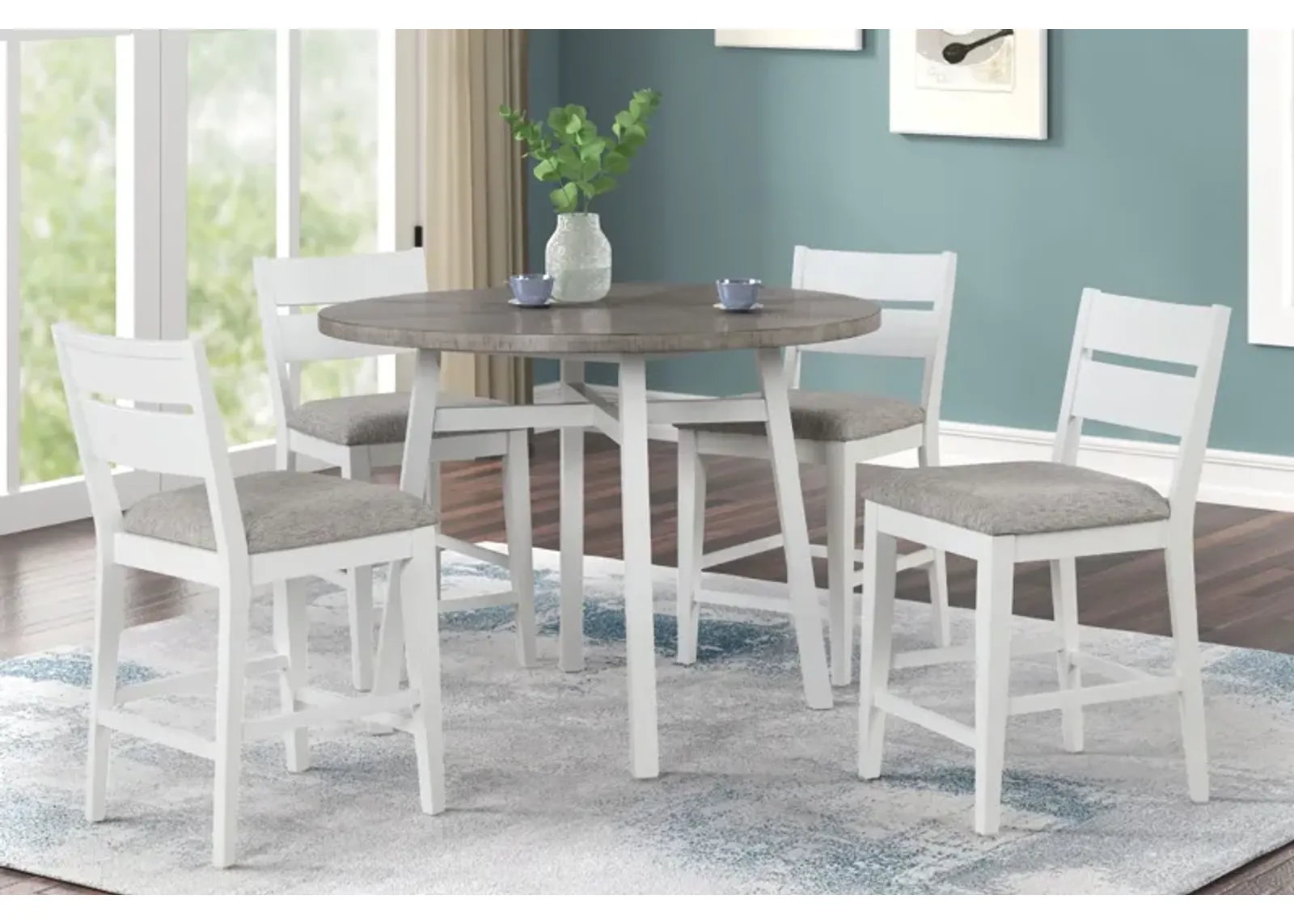 Cove White Counter Table + 4 Stools