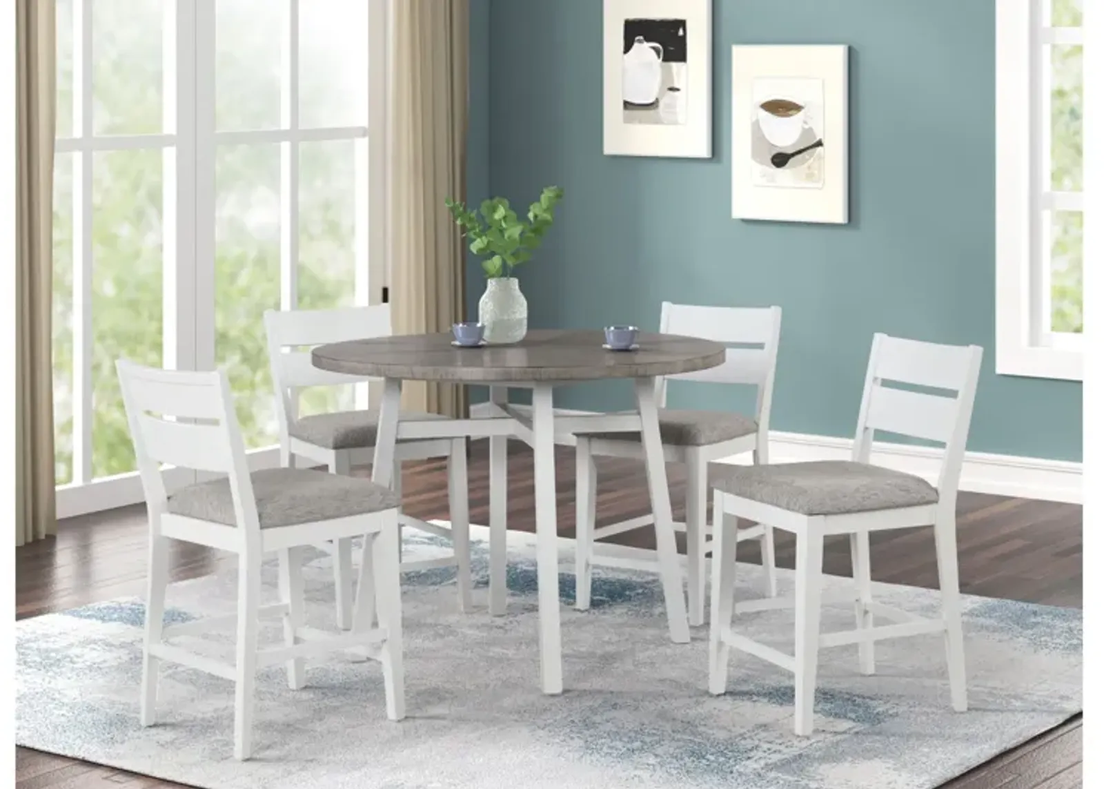 Cove White Counter Table + 4 Stools