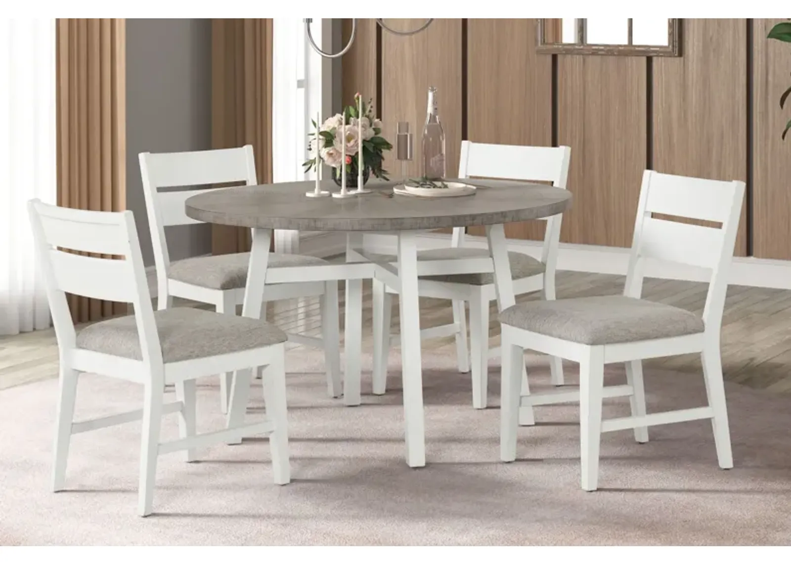 Cove White Dining Table + 4 Chairs