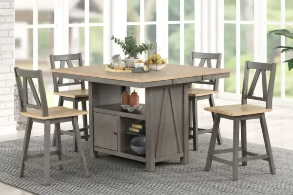 Sherwood Extendable Counter Table + 6 Swivel Stools