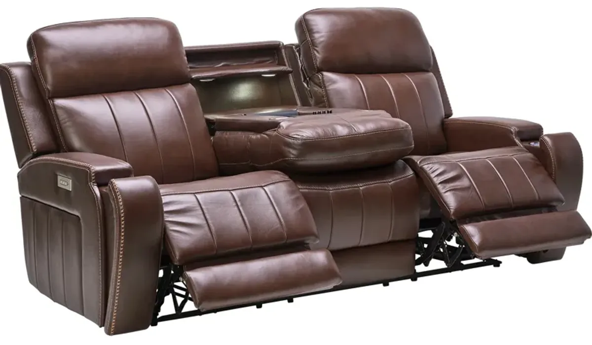 Maverick Brown Audio Triple Power Leather Reclining Sofa