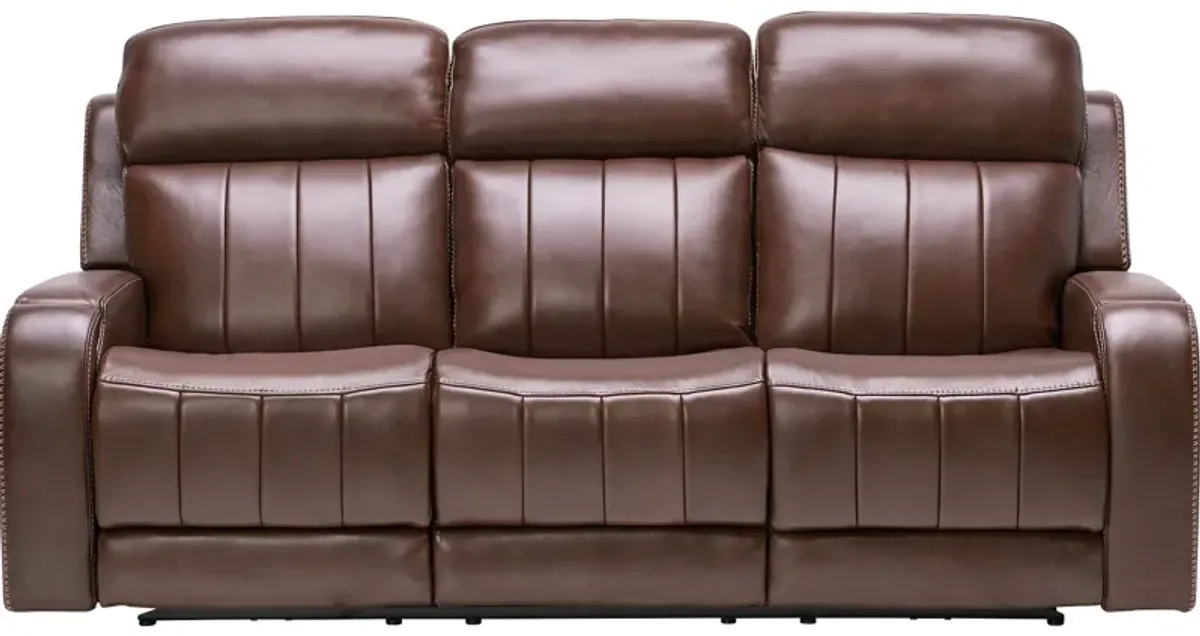 Maverick Brown Audio Triple Power Leather Reclining Sofa