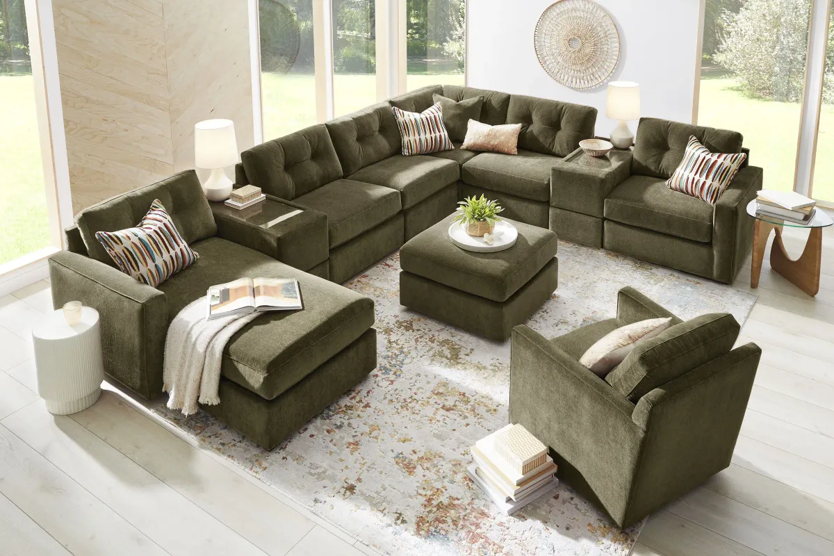 ModularOne Moss 8-Piece Sectional with Left Arm Facing Chaise