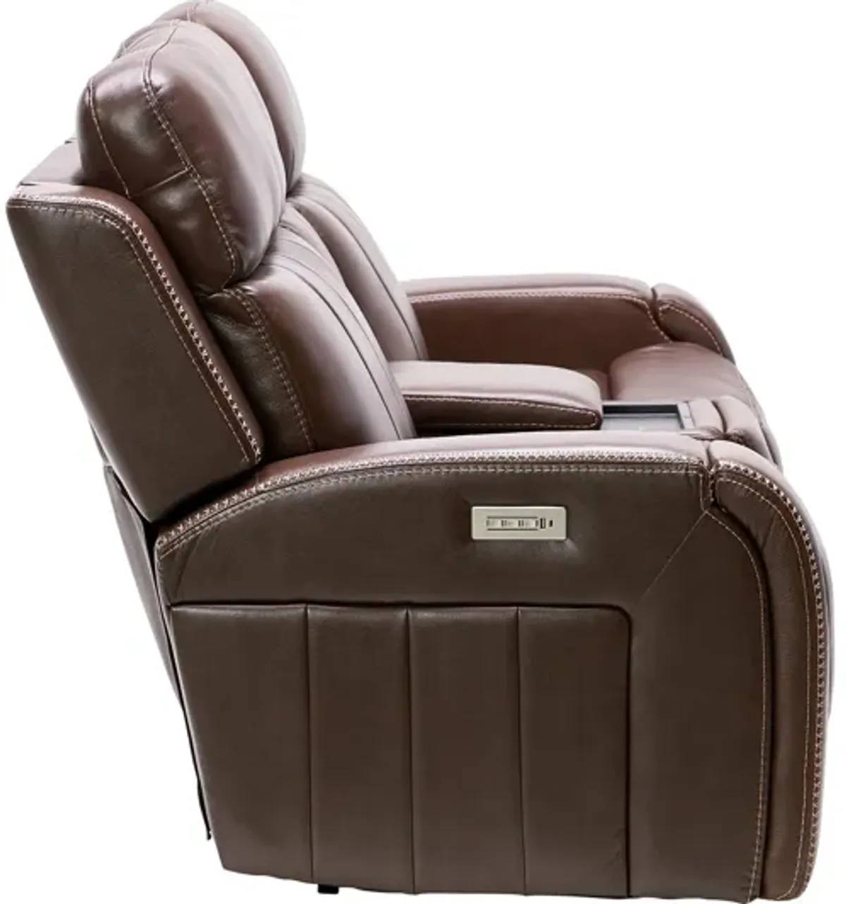 Maverick Brown Audio Triple Power Leather Reclining Console Loveseat