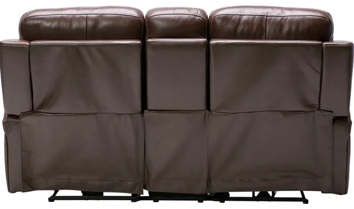 Maverick Brown Audio Triple Power Leather Reclining Console Loveseat