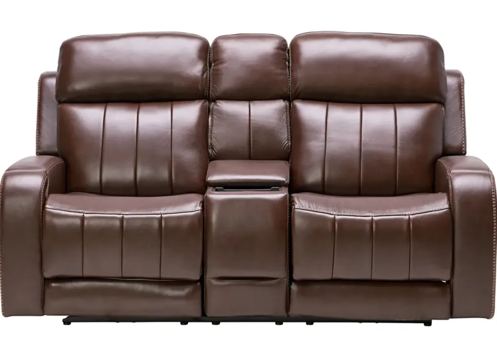 Maverick Brown Audio Triple Power Leather Reclining Console Loveseat