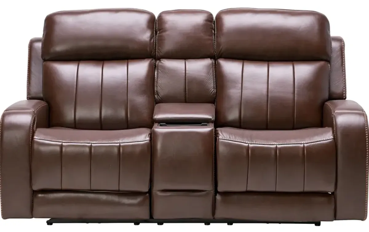 Maverick Brown Audio Triple Power Leather Reclining Console Loveseat