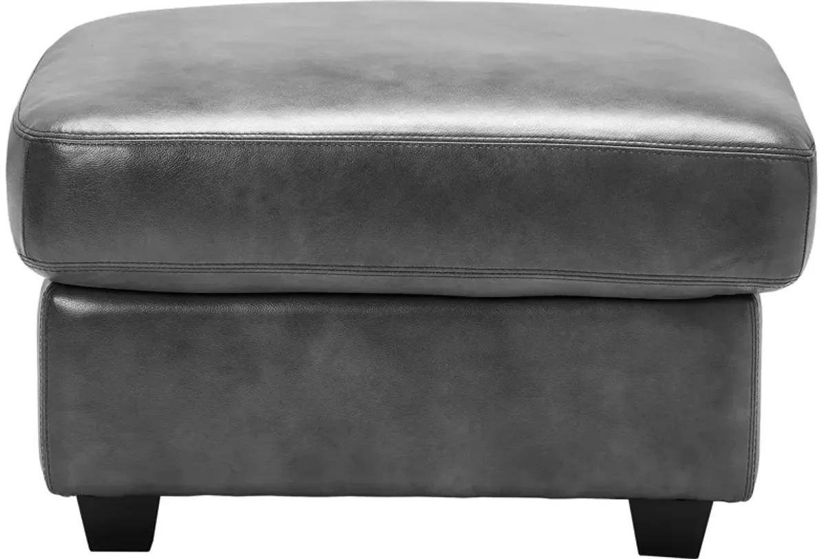 Wesley Grey Leather Ottoman