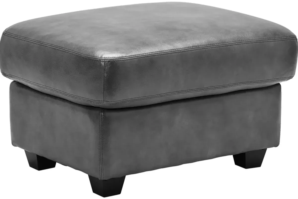 Wesley Grey Leather Ottoman