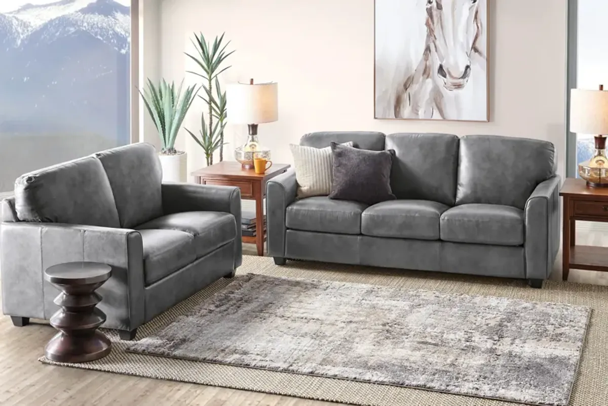 Wesley Grey Leather Loveseat