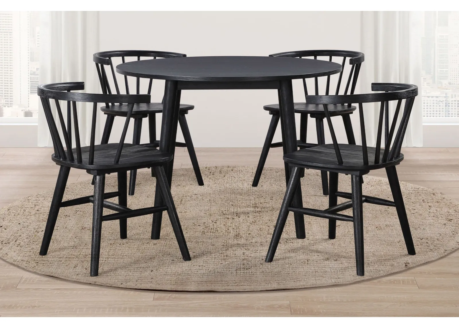 Ava Black Round Table + 4 Chairs