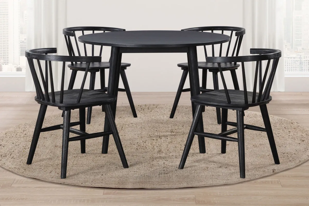 Ava Black Round Table + 4 Chairs