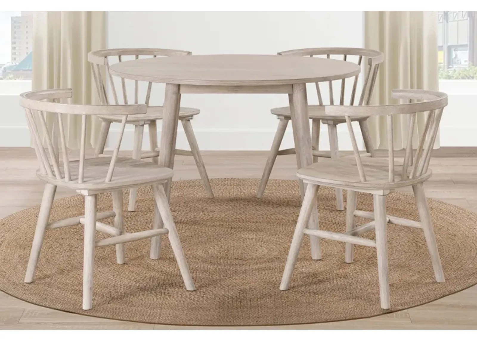 Ava Natural Round Table + 4 Chairs