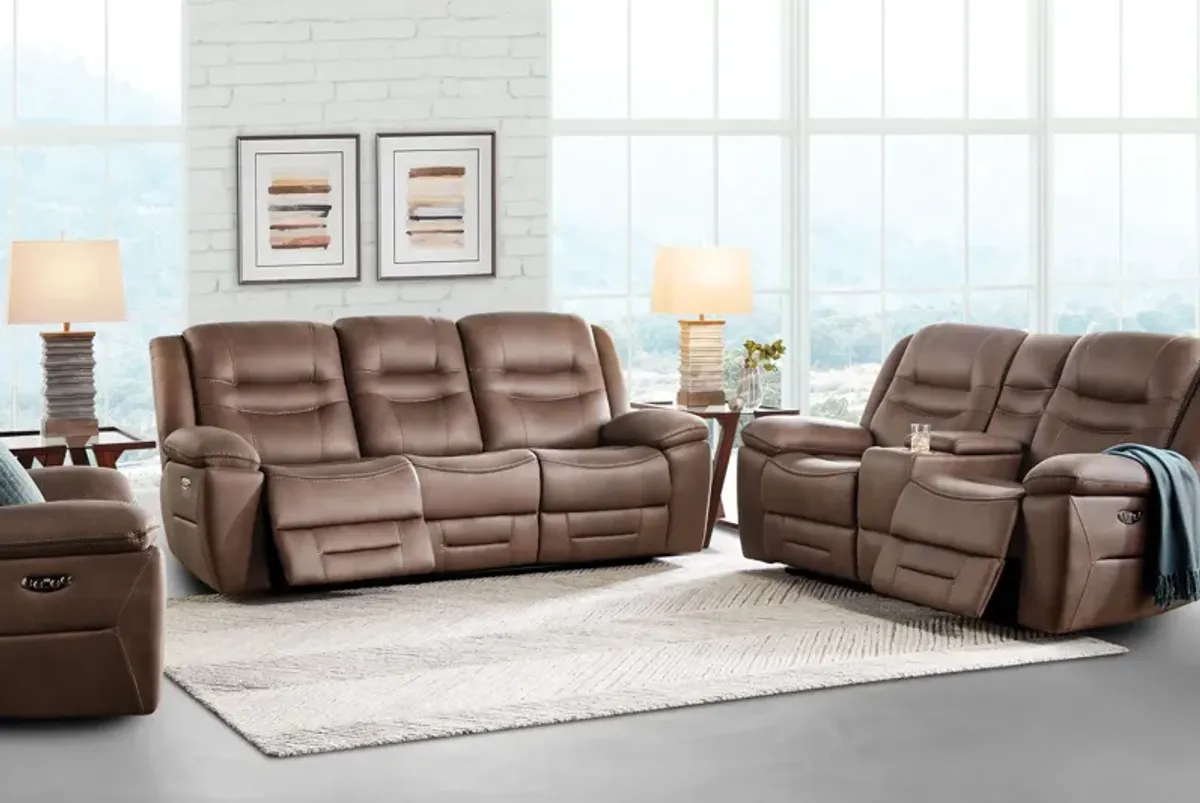 Rockford Brown Dual Power Reclining Console Loveseat