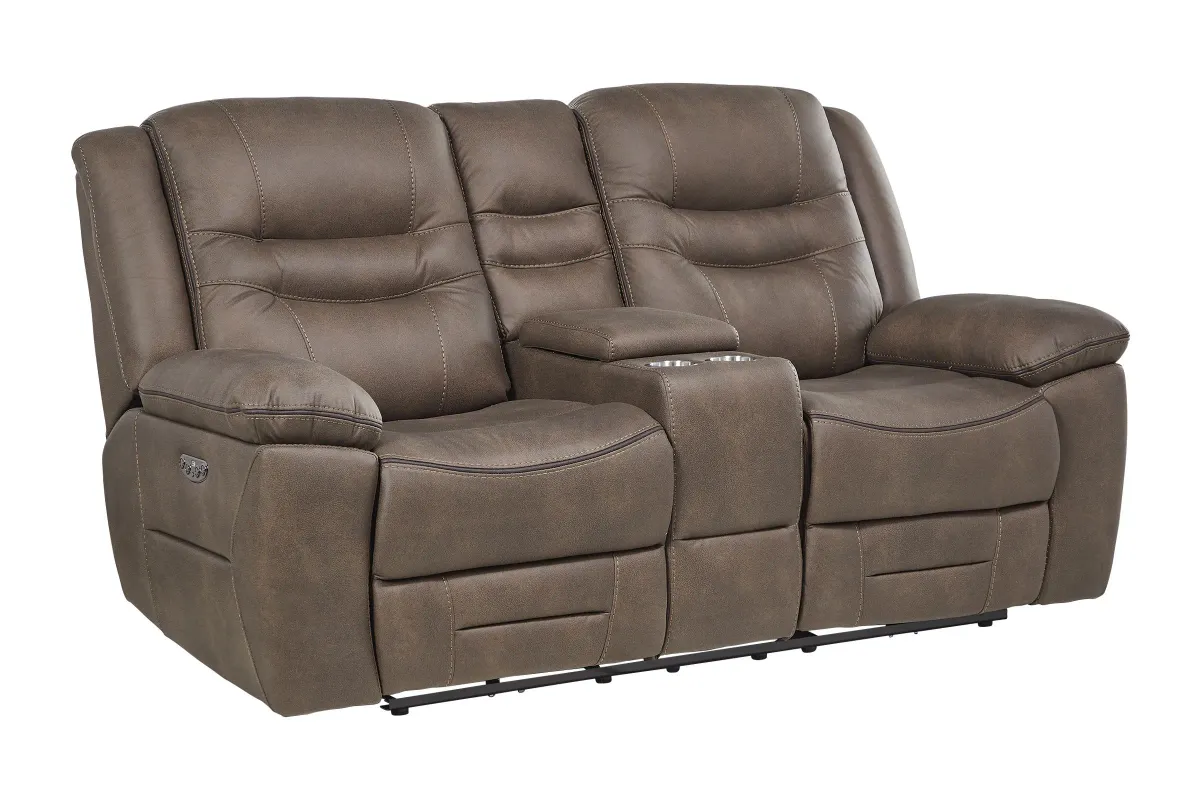 Rockford Brown Dual Power Reclining Console Loveseat