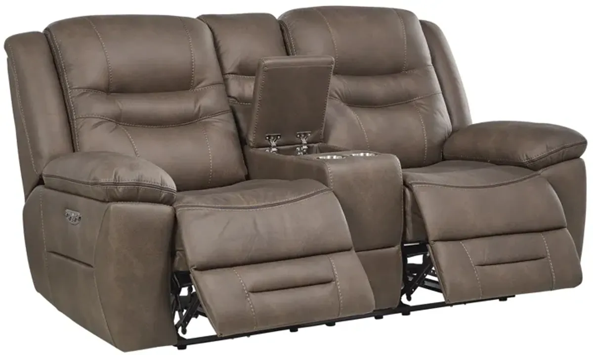 Rockford Brown Dual Power Reclining Console Loveseat