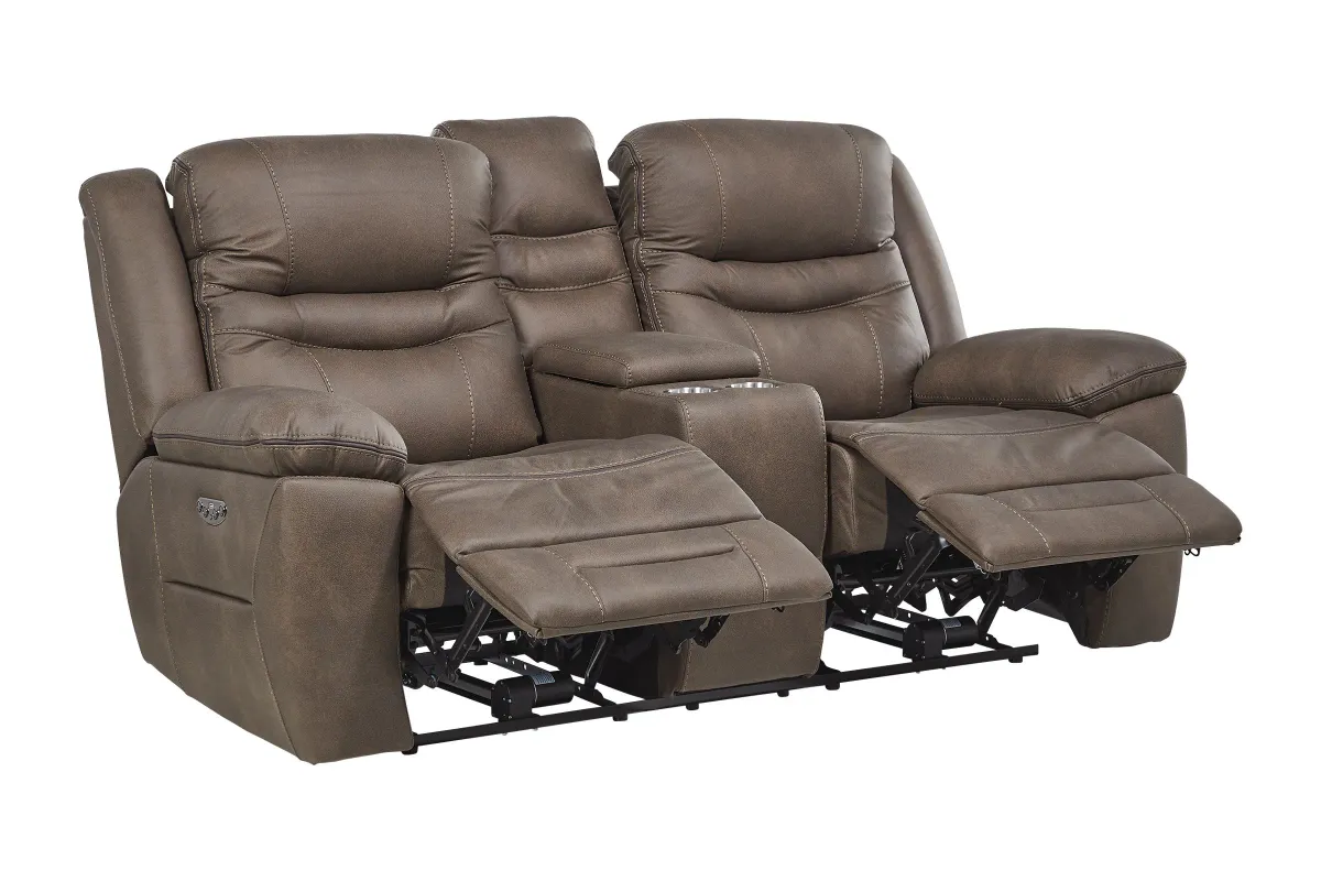 Rockford Brown Dual Power Reclining Console Loveseat