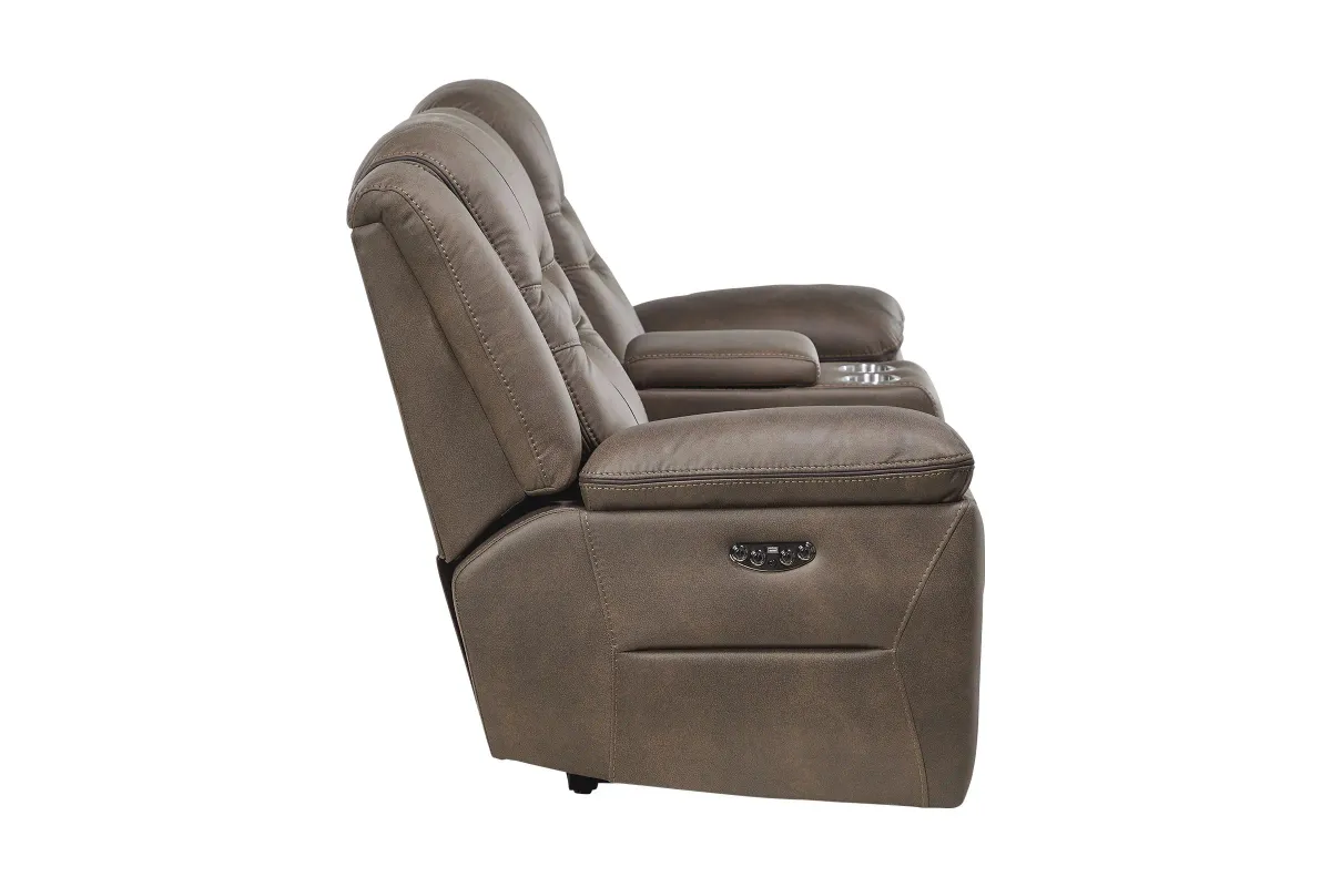 Rockford Brown Dual Power Reclining Console Loveseat