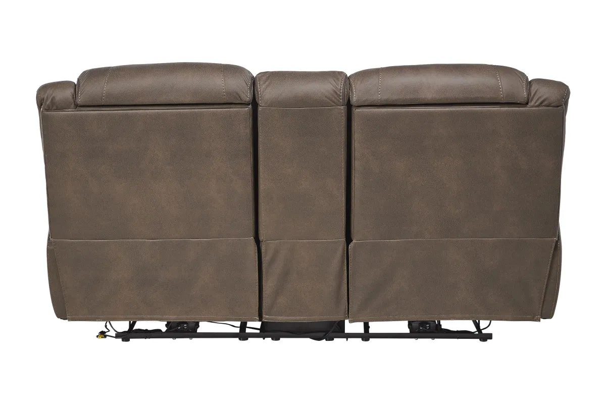 Rockford Brown Dual Power Reclining Console Loveseat