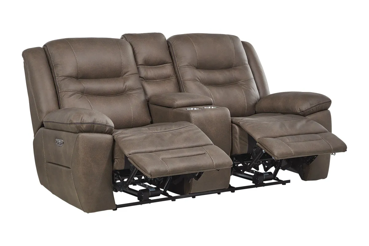 Rockford Brown Dual Power Reclining Console Loveseat