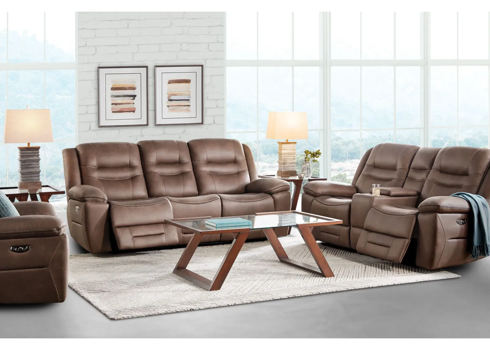 Rockford Brown Dual Power Reclining Console Loveseat