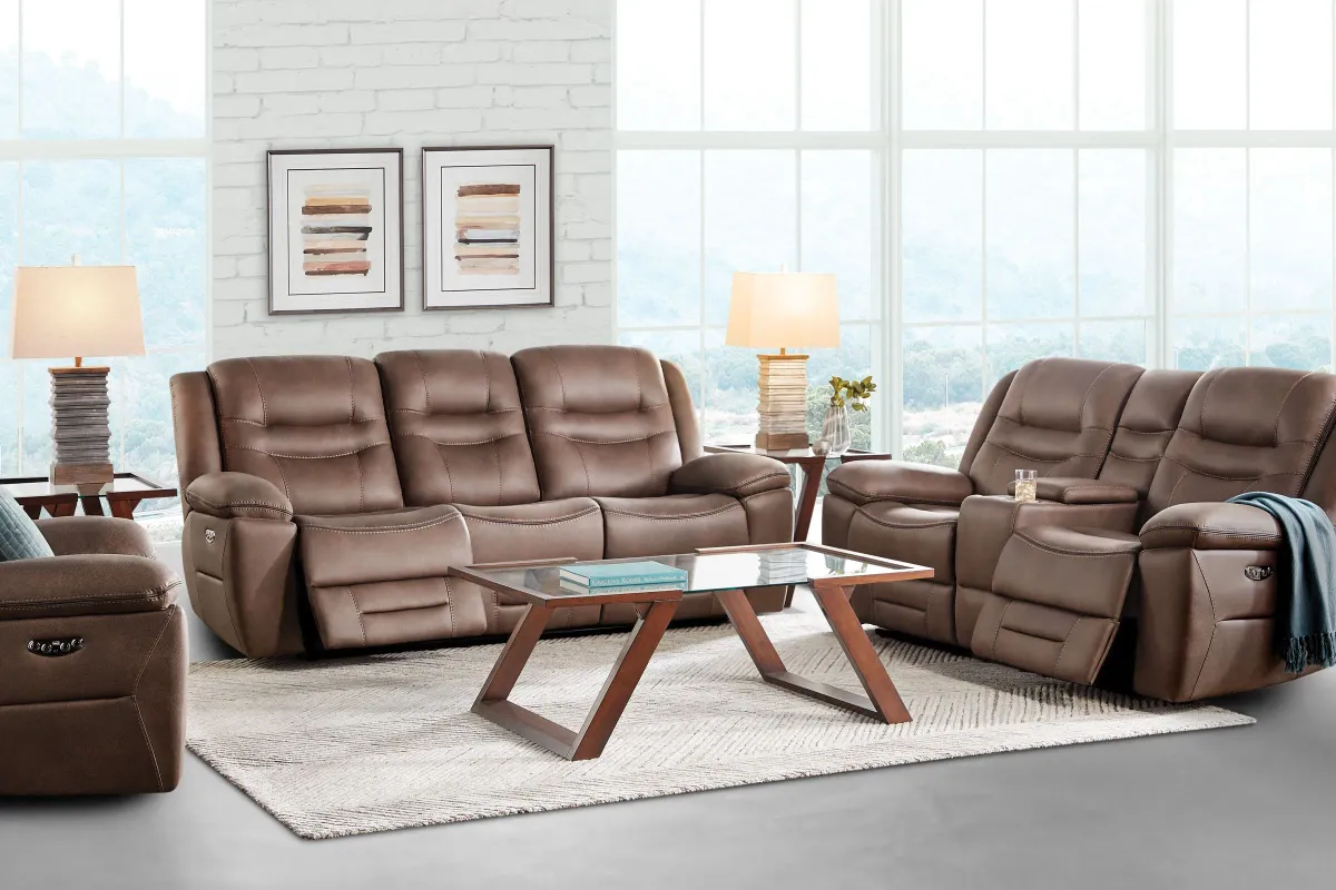 Rockford Brown Dual Power Reclining Console Loveseat