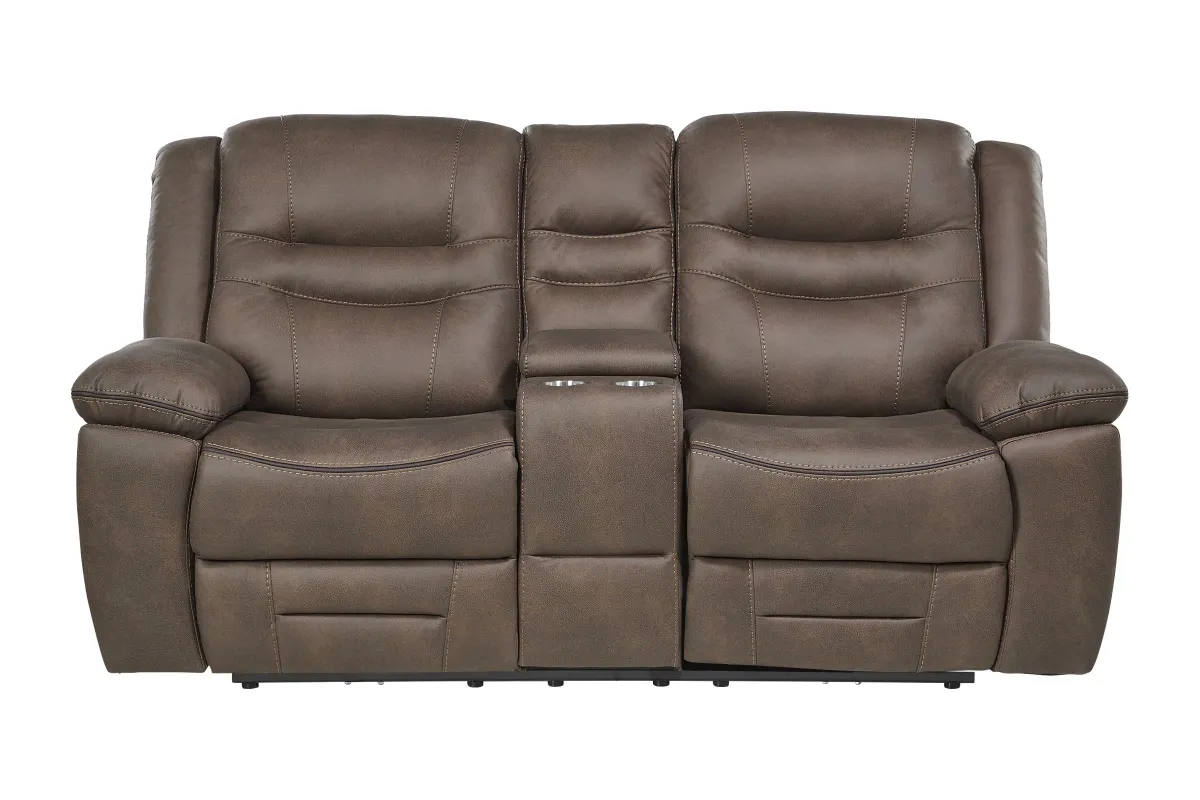 Rockford Brown Dual Power Reclining Console Loveseat