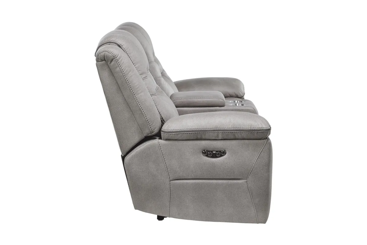 Rockford Grey Dual Power Reclining Console Loveseat