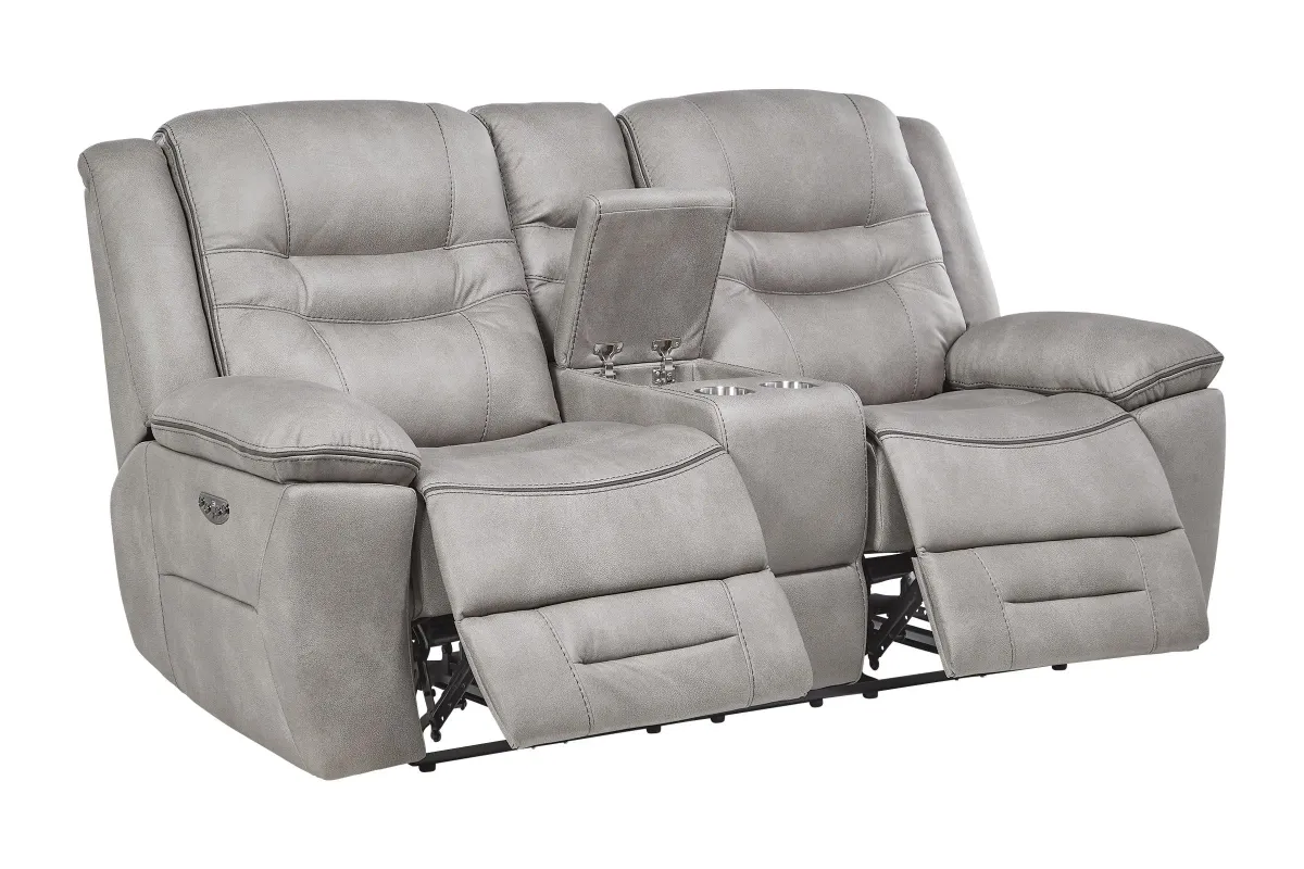 Rockford Grey Dual Power Reclining Console Loveseat