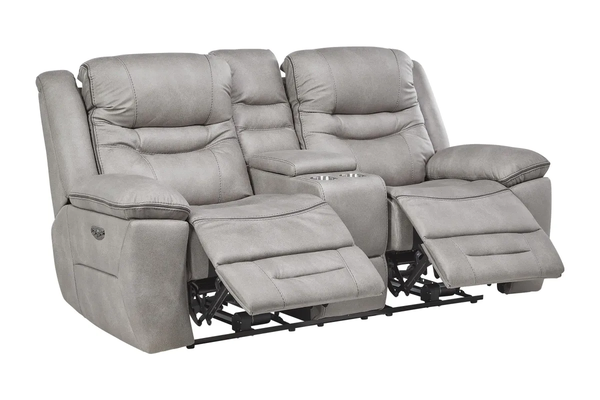 Rockford Grey Dual Power Reclining Console Loveseat