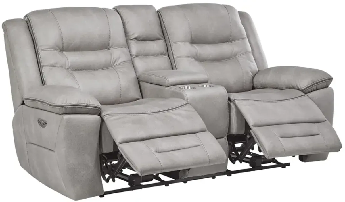 Rockford Grey Dual Power Reclining Console Loveseat