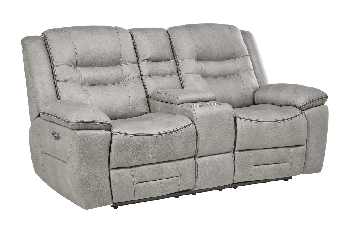 Rockford Grey Dual Power Reclining Console Loveseat