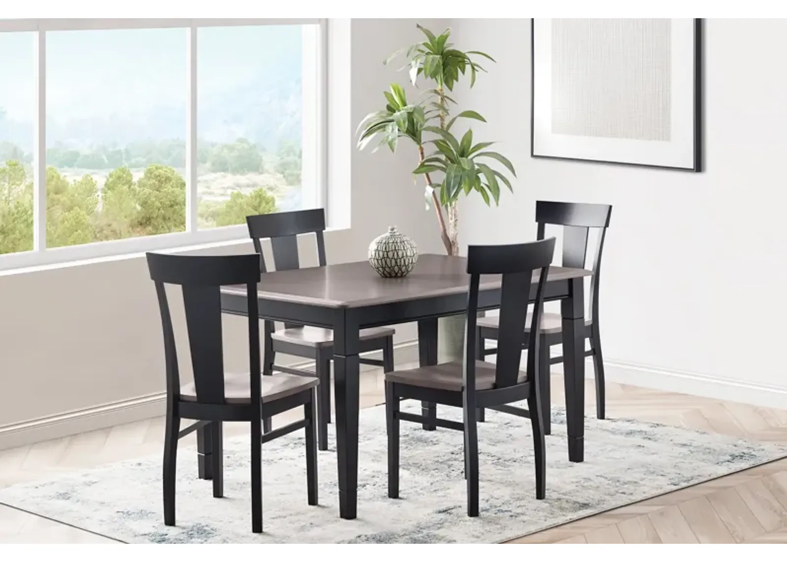 Anni Dining Table with Driftwood Finish + 4 Wood Chairs by Gascho