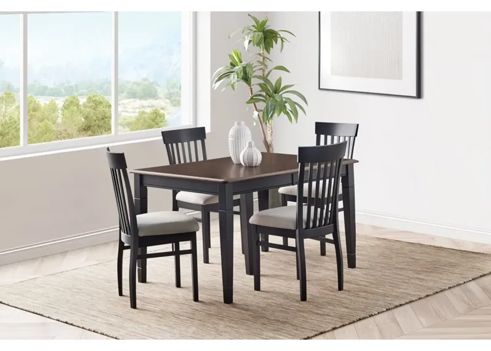 Anni Dining Table with Auburn Finish + 4 Upholstered Chairs by Gascho