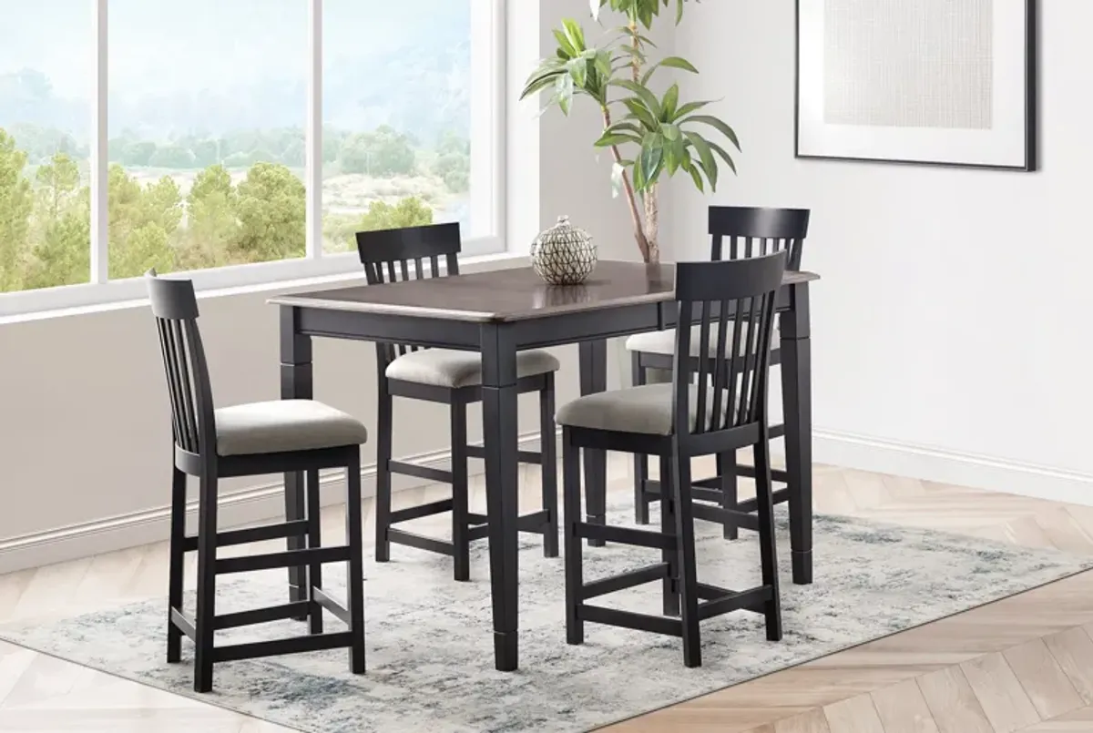 Anni Gathering Table in Driftwood Finish + 4 Upholstered Stools by Gascho