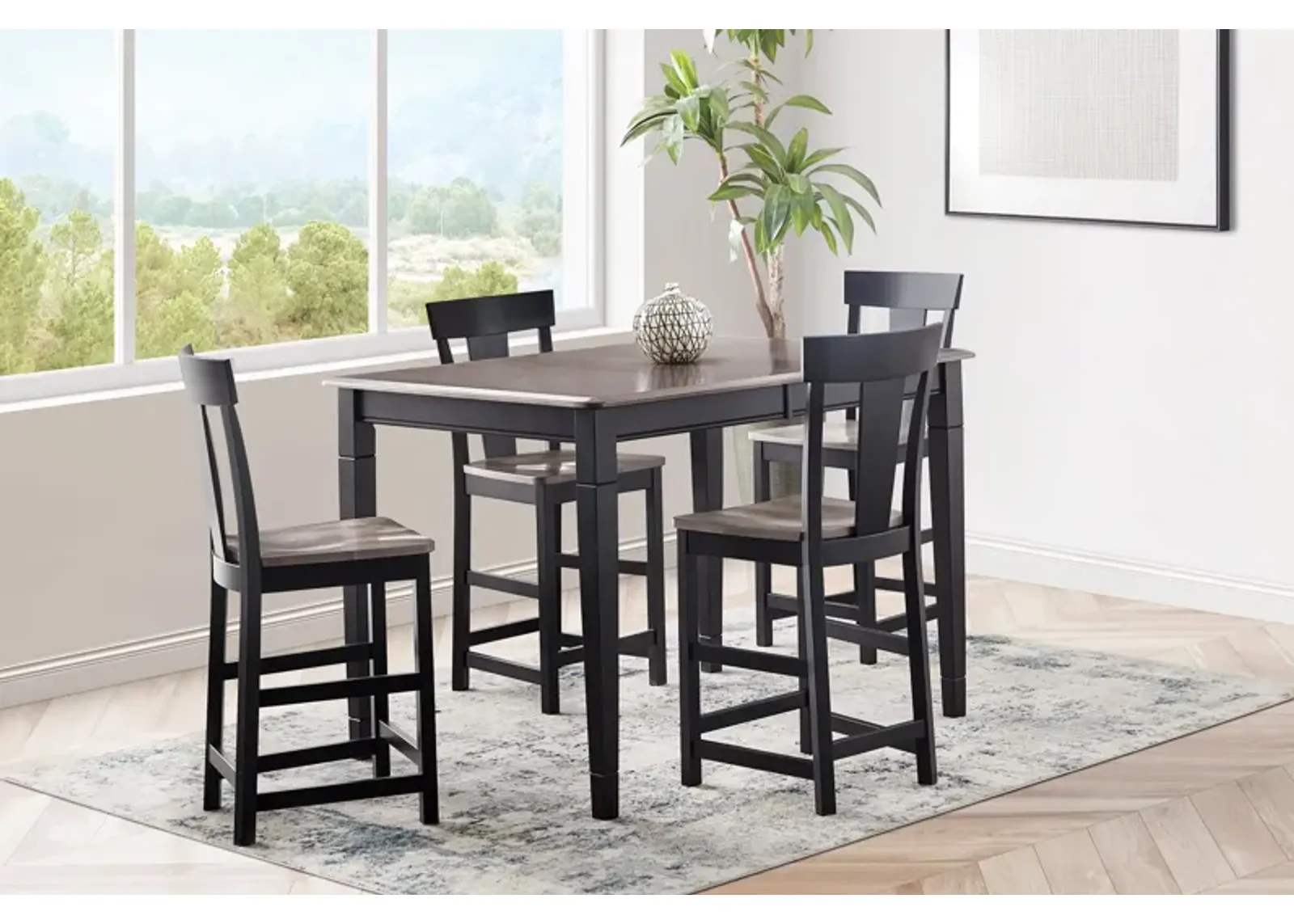 Anni Gathering Table with Driftwood Finish + 4 Wood Stools by Gascho